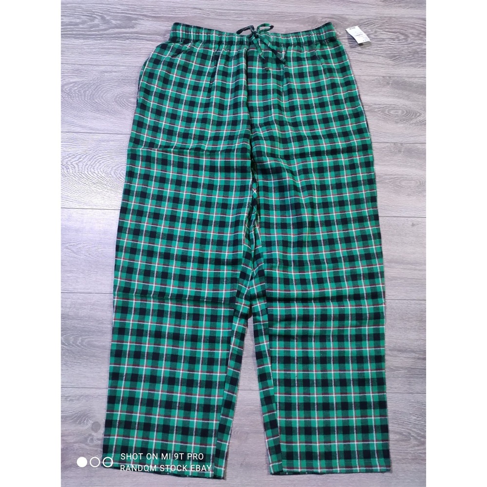 Lands End Pajamas Adult Large 36-38 Green Plaid Lounge Pant Flannel PJs Mens